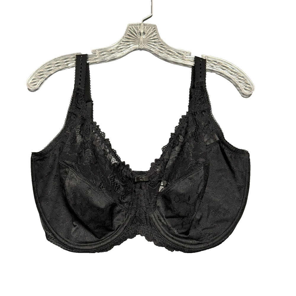 Delimira Minimizer Bra 36J Black Lace Unlined Underwire Support Comfort Coquette